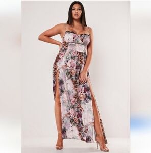 NWT MISSGUIDED 16 FLORAL LEOPARD SATIN MAXI DRESS